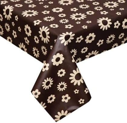 CRAFT CITY Brown Flower Print Center & Dining Table Cover for 2 to 6 Seater Table Cloth/Water and dust with Oil-Proof PVC Rectangular Shape