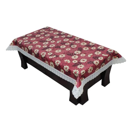 CRAFT CITY Red Color Flower Print Center/Dining Table Cover for 2/4/6 Seater Table Cloth/Water and dust with Oil-Proof PVC Rectangular Shape