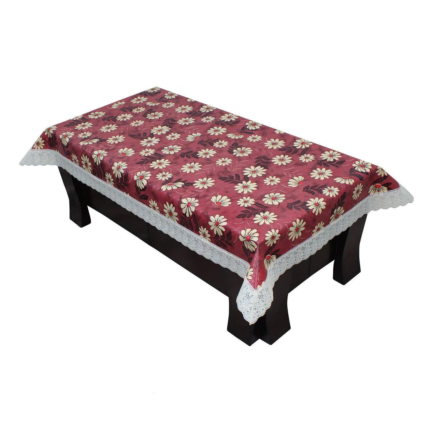 CRAFT CITY Red Color Flower Print Center/Dining Table Cover for 2/4/6 Seater Table Cloth/Water and dust with Oil-Proof PVC Rectangular Shape