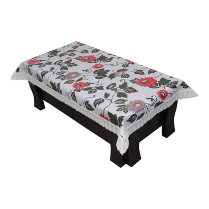 CRAFT CITY Grey Color Flower Print Center/Dining Table Cover for 2/4/6 Seater Table Cloth/Water and dust with Oil-Proof PVC Rectangular Shape