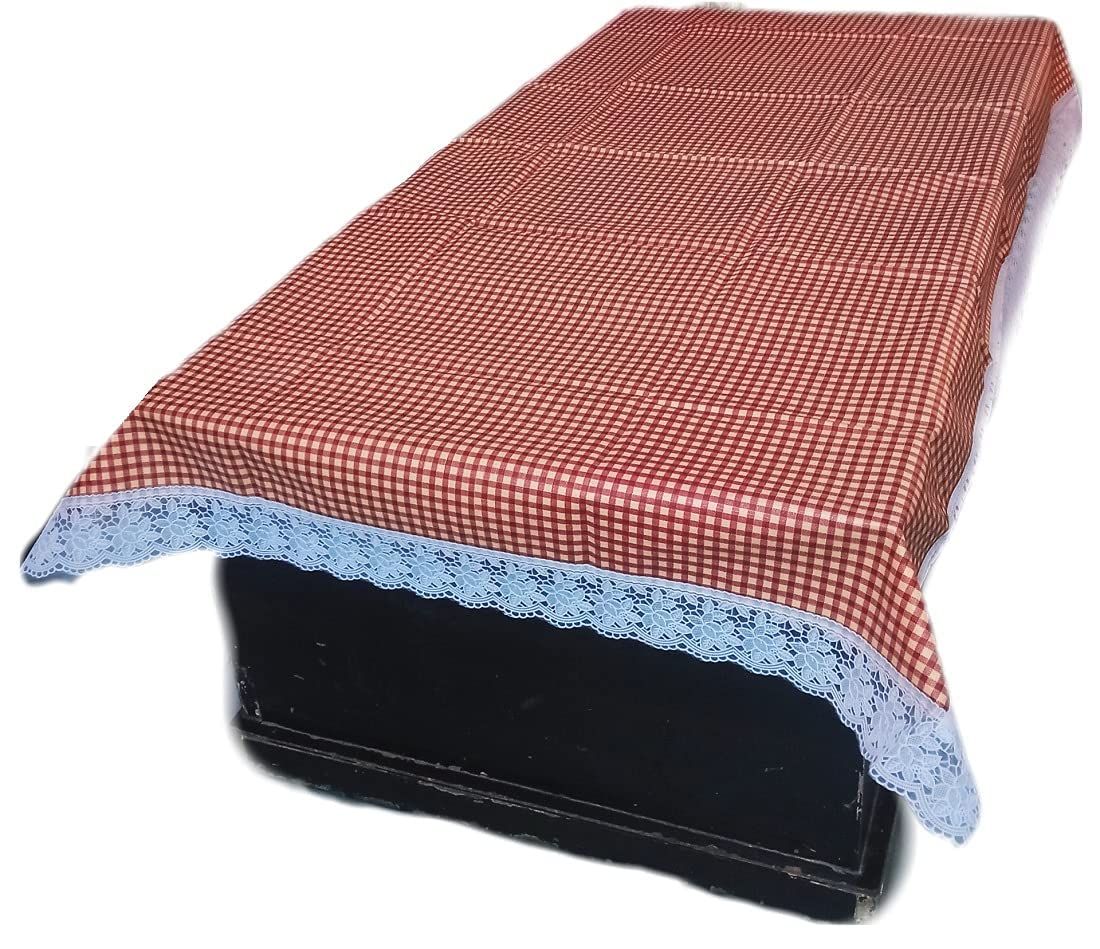 CRAFT CITY Brown Color Check Printed Center/Dining Table Cover for 2/4/6 Seater Table Cloth/Water and dust with Oil-Proof PVC Rectangular Shape