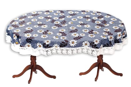 CRAFT CITY Blue Color Flower Print Dining Table Cover for 4 to 6 Seater Table Cloth/Water and dust with Oil-Proof PVC Oval Shape