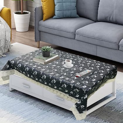 CRAFT CITY Grey Color Flower Printed Center/Dining Table Cover for 2/4/6 Seater Table Cloth/Water and dust with Oil-Proof PVC Rectangular Shape