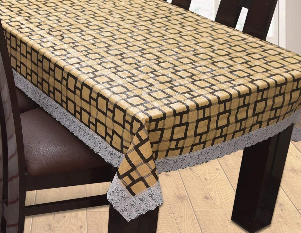 CRAFT CITY Yellow Color Check Print Dining Table Cover for 2/4/6 Seater Table Cloth/Water and dust with Oil-Proof PVC Rectangular Shape