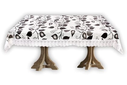 CRAFT CITY Grey Color Leaf Design Center/Dining Table Cover for 2/4/6 Seater Table Cloth/Water and dust with Oil-Proof PVC Rectangular Shape