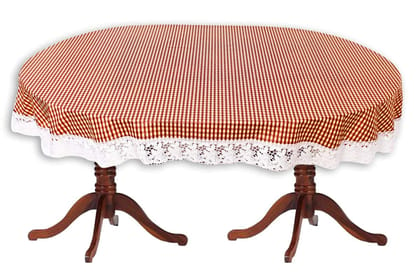 CRAFT CITY Brown Color Check Print Dining Table Cover for 4 to 6 Seater Table Cloth/Water and dust with Oil-Proof PVC Oval Shape