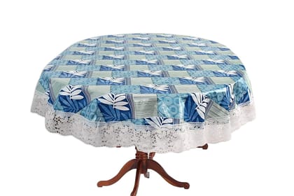 CRAFT CITY Turquoise Color Flower Print Dining Table Cover for 4 to 6 Seater Table Cloth/Water and dust with Oil-Proof PVC Oval Shape