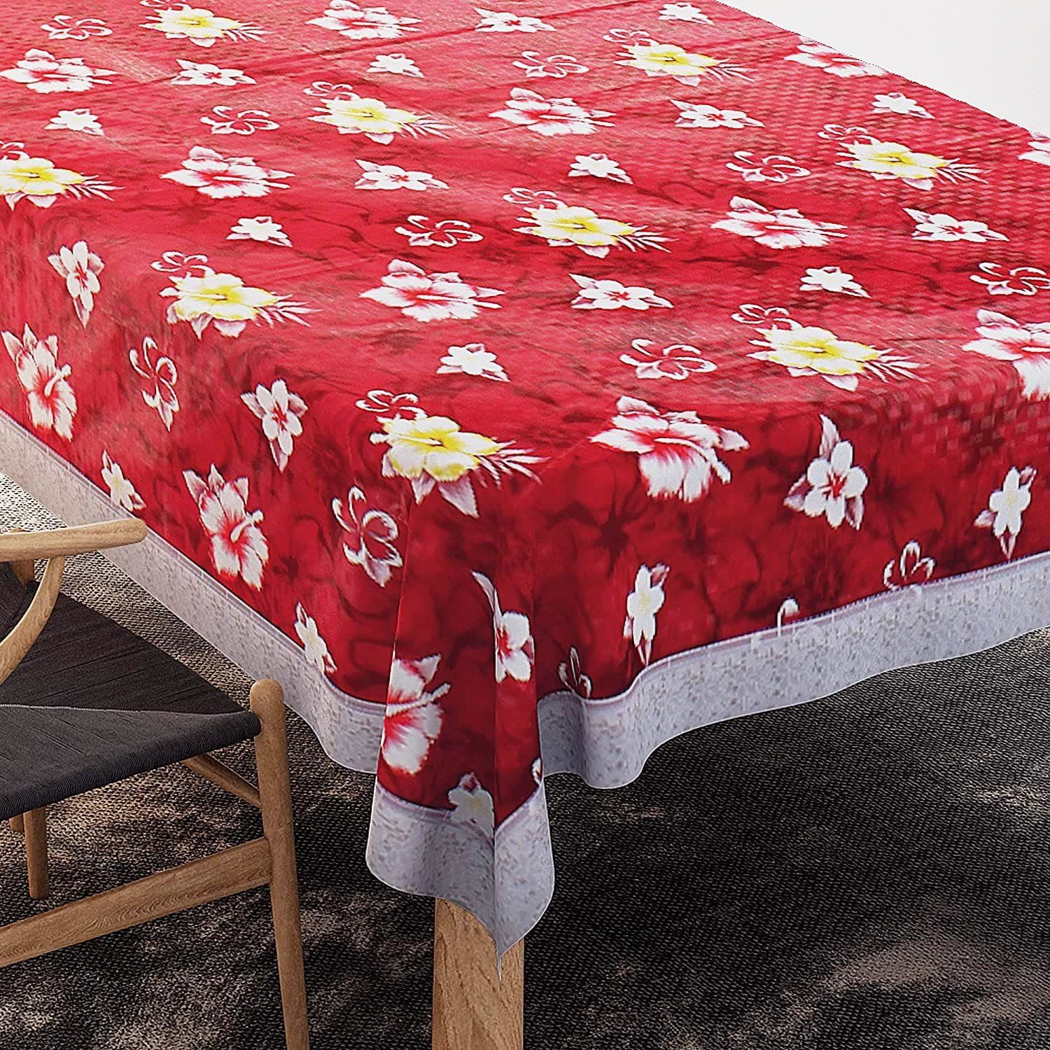 CRAFT CITY Maroon Color Flower Print Center/Dining Table Cover for 2/4/6 Seater Table Cloth/Water and dust with Oil-Proof PVC Rectangular Shape