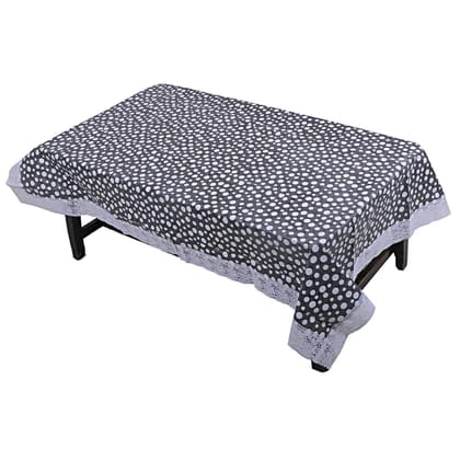 CRAFT CITY Black Color Polka Dots Print Center/Dining Table Cover for 2/4/6 Seater Table Cloth/Water and dust with Oil-Proof PVC Rectangular Shape