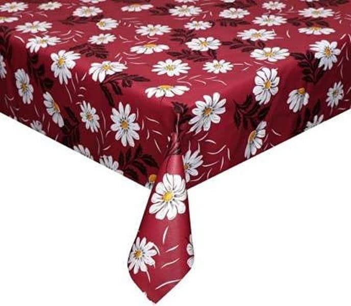 CRAFT CITY Red Flower Print Center & Dining Table Cover for 2 to 6 Seater Table Cloth/Water and dust with Oil-Proof PVC Rectangular Shape