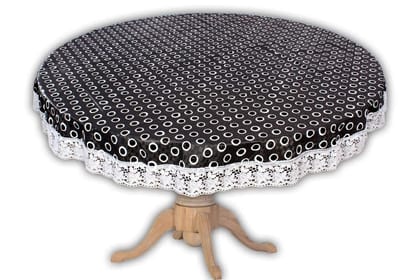 CRAFT CITY Black Color Polka Dots Print Center/Dining Table Cover for 2/4 Seater Table Cloth/Water and dust with Oil-Proof PVC Round Shape