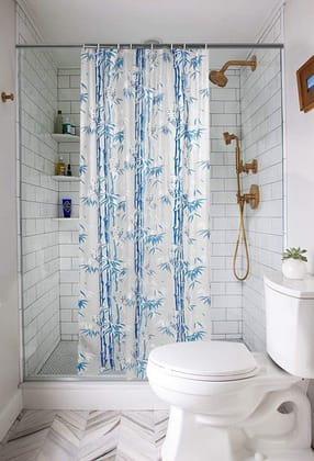 CRAFT CITY PVC Printed Bamboo Bathroom Shower Curtain with Hooks