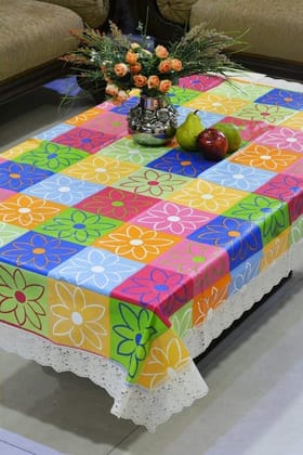 CRAFT CITY Multi Color Flower Print Dining Table Cover for 2/4/6 Seater Table Cloth/Water and dust with Oil-Proof PVC Rectangular Shape