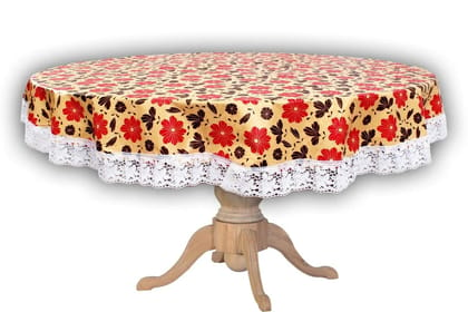 CRAFT CITY Cream Color Flower Design Center/Dining Table Cover for 2/4 Seater Table Cloth/Water and dust with Oil-Proof PVC Round Shape