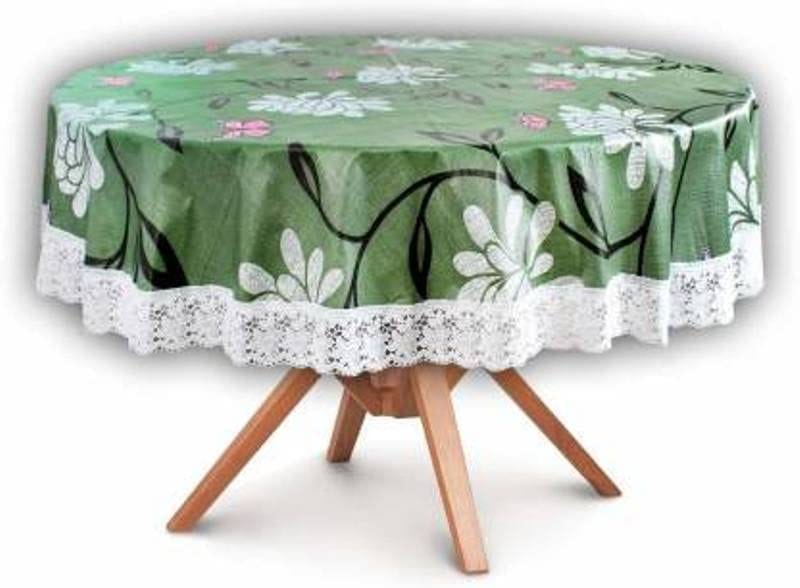 CRAFT CITY Green Color Flower Design Center/Dining Table Cover for 2/4 Seater Table Cloth/Water and dust with Oil-Proof PVC Round Shape