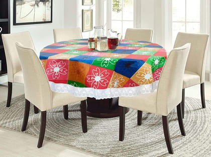 CRAFT CITY Multi Color Flower Design Center/Dining Table Cover for 2/4 Seater Table Cloth/Water and dust with Oil-Proof PVC Round Shape