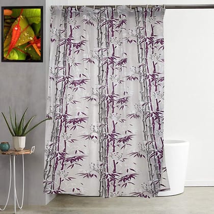 CRAFT CITY PVC Printed Bamboo Bathroom Shower Curtain with Hooks (Purple)