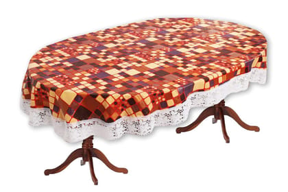 CRAFT CITY Multi Color Square Print Dining Table Cover for 4 to 6 Seater Table Cloth/Water and dust with Oil-Proof PVC Oval Shape