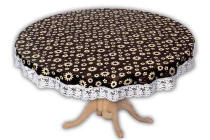 CRAFT CITY Brown Color Flower Design Center/Dining Table Cover for 2/4 Seater Table Cloth/Water and dust with Oil-Proof PVC Round Shape