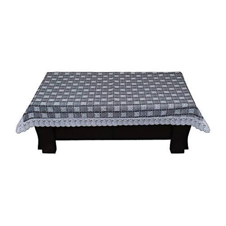 CRAFT CITY Grey Color Check Print Dining Table Cover for 2/4/6 Seater Table Cloth/Water and dust with Oil-Proof PVC Rectangular Shape