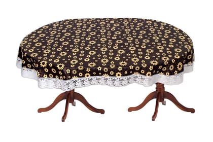 CRAFT CITY Coffee Flower Print Dining Table Cover for 4 to 6 Seater Table Cloth/Water and dust with Oil-Proof PVC Oval Shape