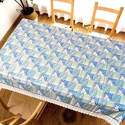 CRAFT CITY Turquoise Color Flower Print Center/Dining Table Cover for 2/4/6 Seater Table Cloth/Water and dust with Oil-Proof PVC Rectangular Shape