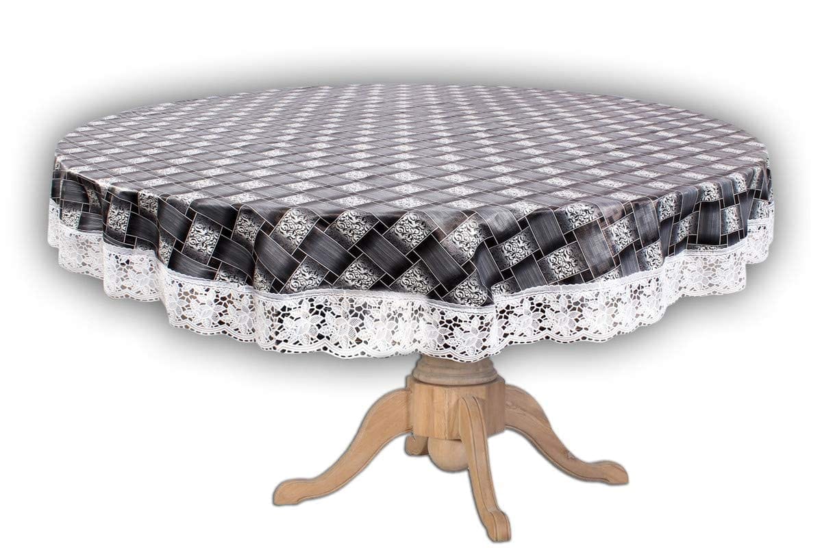 CRAFT CITY Grey Color Check Design Center/Dining Table Cover for 2/4 Seater Table Cloth/Water and dust with Oil-Proof PVC Round Shape