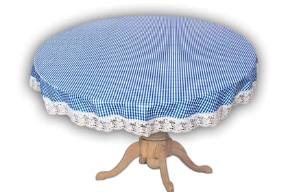 CRAFT CITY Blue Color Check Design Center/Dining Table Cover for 2/4 Seater Table Cloth/Water and dust with Oil-Proof PVC Round Shape