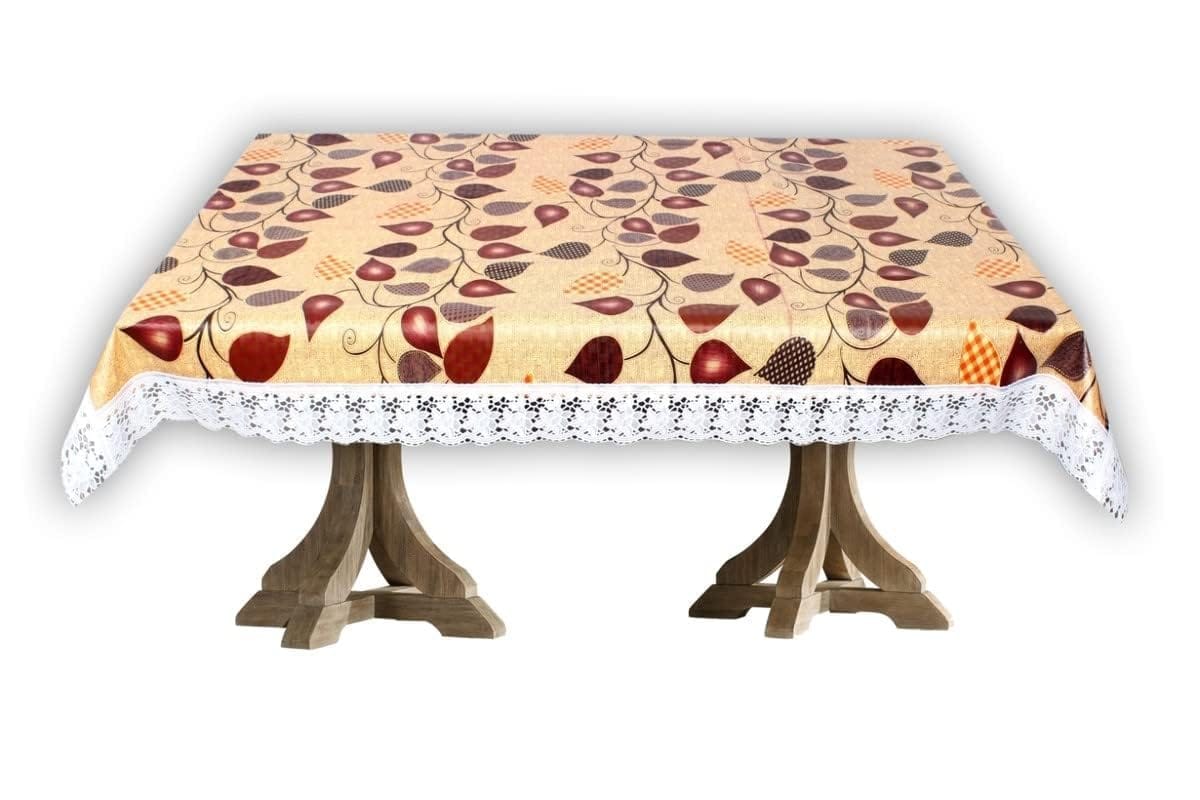 CRAFT CITY Beige Color Leaf Design Center/Dining Table Cover for 2/4/6 Seater Table Cloth/Water and dust with Oil-Proof PVC Rectangular Shape