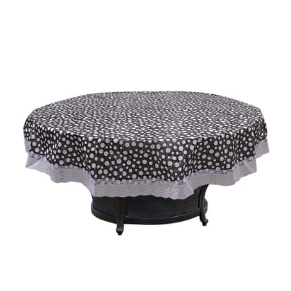 CRAFT CITY Black Color Polka Dots Design Center/Dining Table Cover for 2/4 Seater Table Cloth/Water and dust with Oil-Proof PVC Round Shape