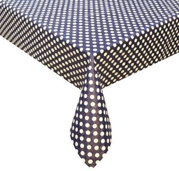 CRAFT CITY Navy Blue Polka Dots Print Center & Dining Table Cover for 2 to 6 Seater Table Cloth/Water and dust with Oil-Proof PVC Rectangular Shape