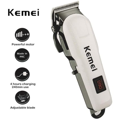 Kemie KM-809A(PROFESSIONAL HAIR TRIMMER) 240 min Runtime 4 Length Settings (White)