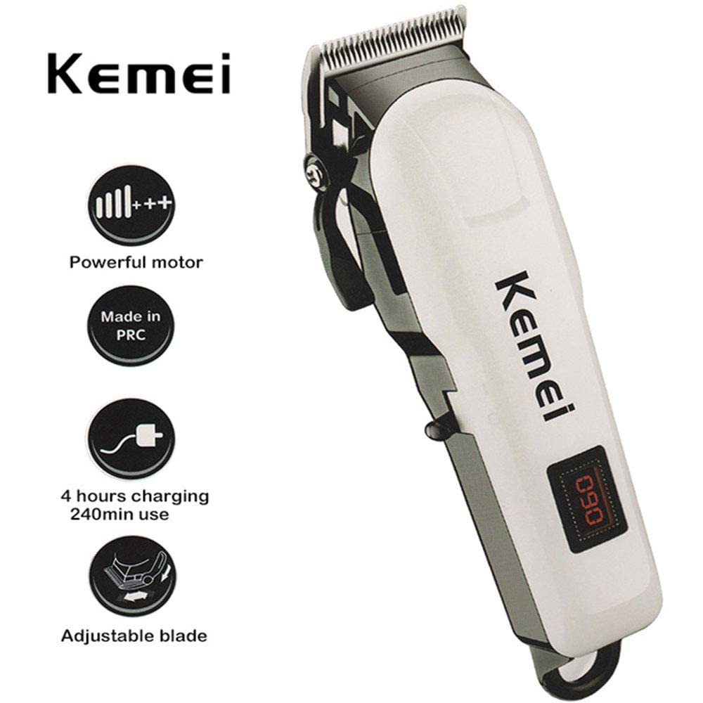 Kemie KM-809A(PROFESSIONAL HAIR TRIMMER) 240 min Runtime 4 Length Settings (White)