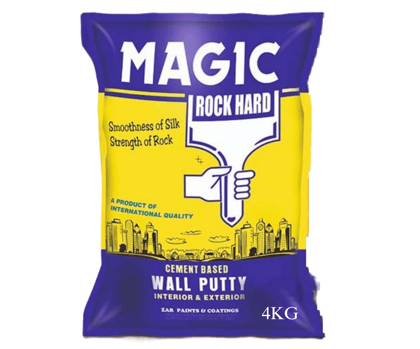 Magic Rock Hard Cement Base Wall Putty | White Cement Powder for Smooth Finish| Interior/Exterior Walls | Wall Putty Powder (4 KG Bag)