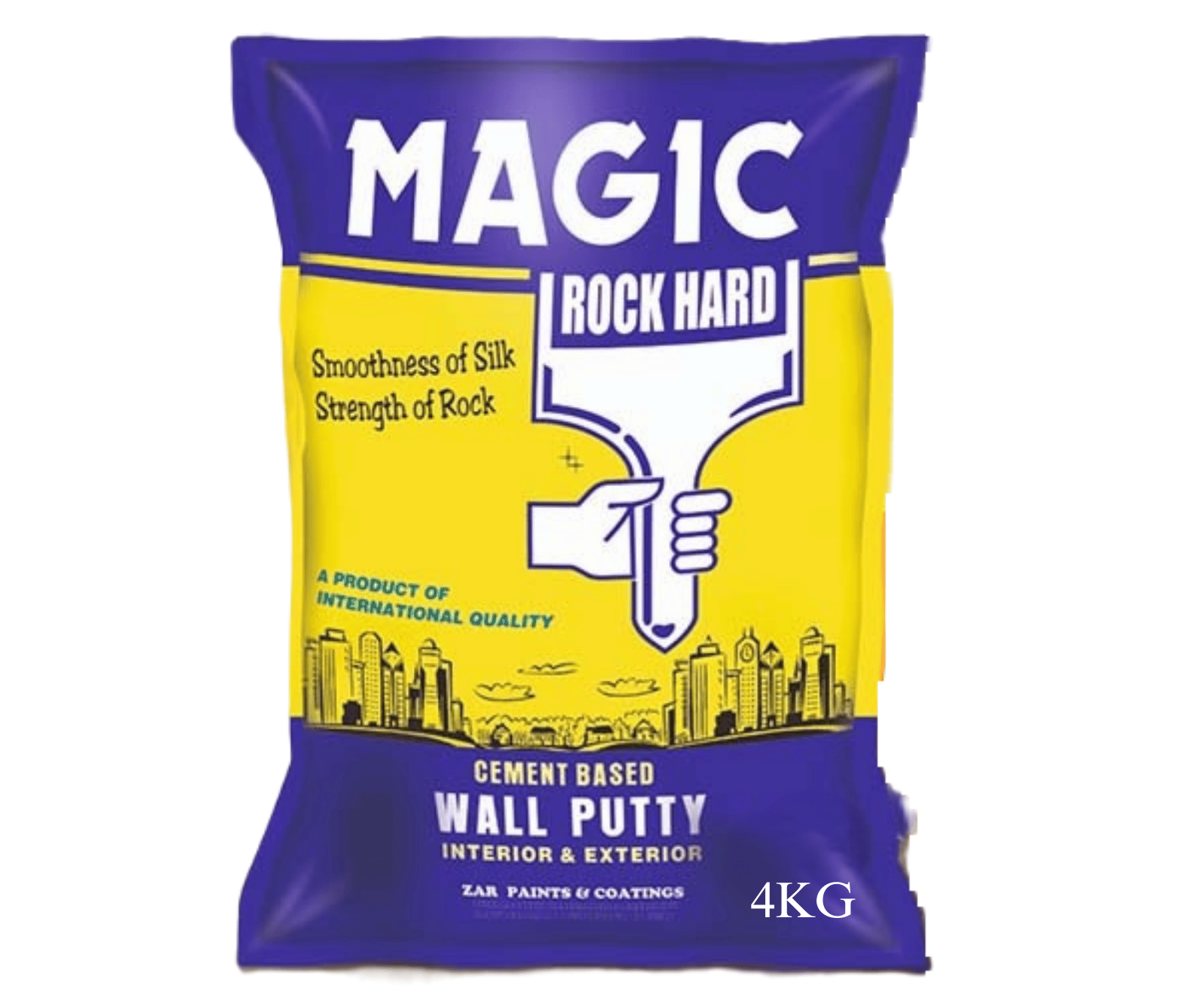 Magic Rock Hard Cement Base Wall Putty | White Cement Powder for Smooth Finish| Interior/Exterior Walls | Wall Putty Powder (4 KG Bag)