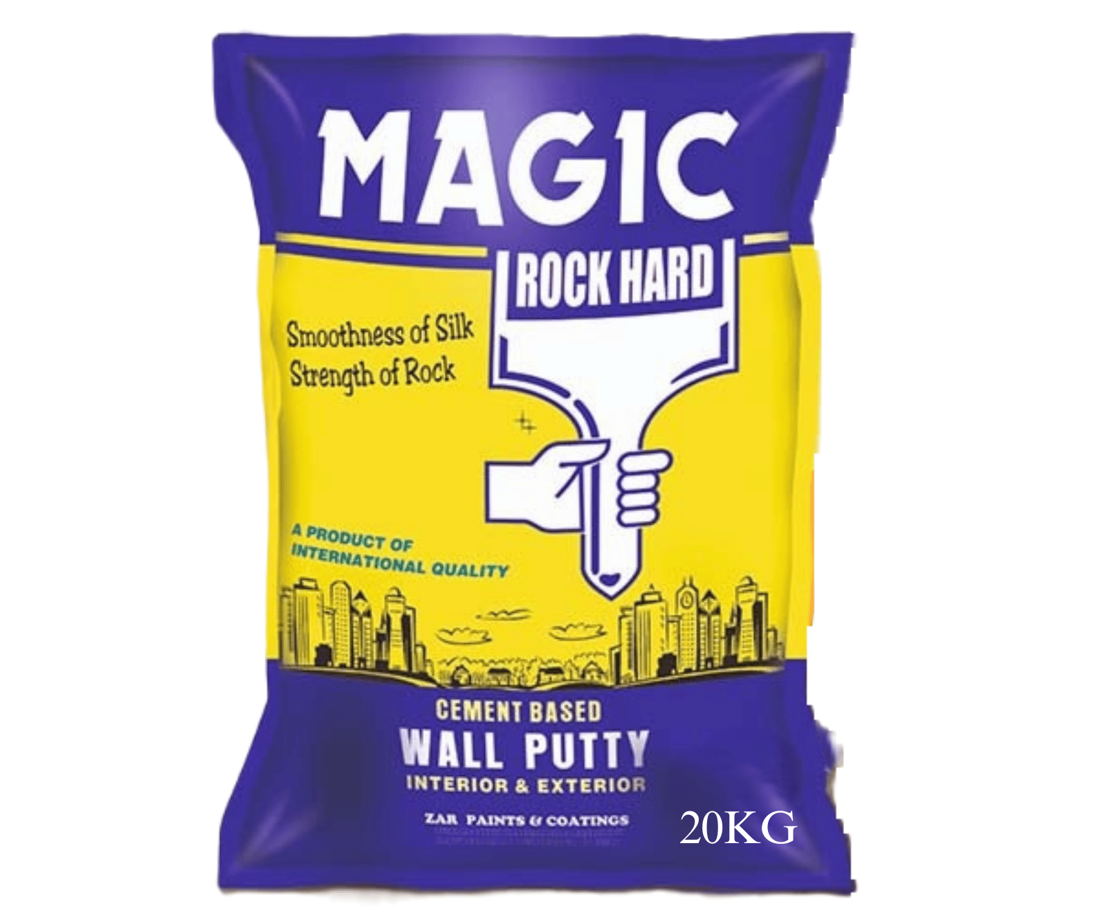 Magic Rock Hard Cement Base Wall Putty | White Cement Powder for Smooth Finish| Interior/Exterior Walls | Wall Putty Powder 20 KG Bag