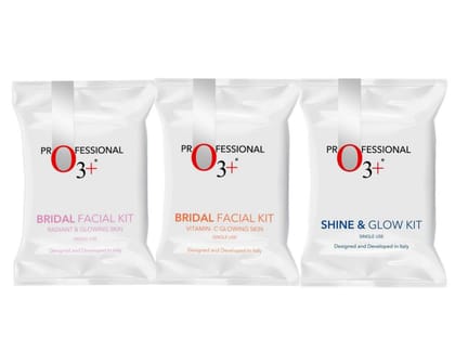 O3+ Bridal Facial Kit for Radiant & Glowing Skin (54 gm+66 ml) + O3+ Bridal Facial Kit Vitamin C Glowing Skin (67 gm+69 ml) + O3+ Shine & Glow Facial Kit For Instant Glow (32 gm+6 ml) Pack of 3