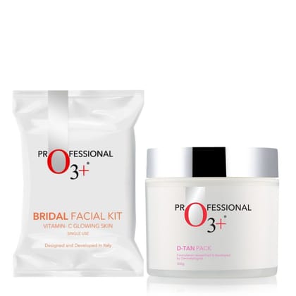 O3+ Bridal Facial Kit Vitamin C Glowing Skin (67gm+69ml) + O3+ D-Tan Professional Pack For De Tan (300g) Pack of 2