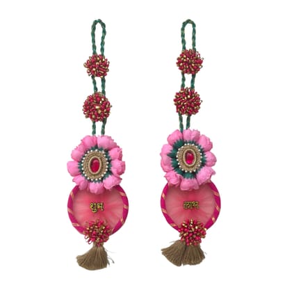 ABC Handmade Pink Gota Patti Shubh Labh Wreath Door Hanging - Traditional Charm Infused with Modern Elegance - Ideal for Festivals, Pooja Rooms and Housewarming Gifts