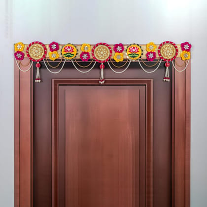 ART BY CHAITASI Handmade Stylish Toran for Door - Latest Entrance Door Thoranam for Home Decor, Diwali Bandarwal, House Hanging Decoration (Rani and Yellow)