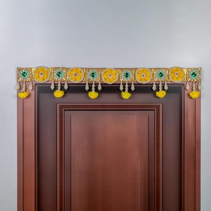 ART BY CHAITASI Handmade Stylish Toran for Door - Latest Entrance Door Thoranam for Home Decor, Diwali Bandarwal, House Hanging Decoration (Yellow and Rama Green Toran)