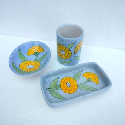 Handmade Blue Pottery Bathroom set/Bathroom Set/ multi purpose blue pottery product