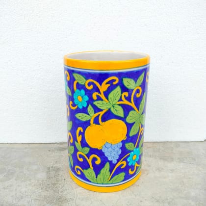 Handmade Blue Pottery blue yellow Vase/ Flowerpot/ Decorative planter/ Garden planter- 8 Inch.