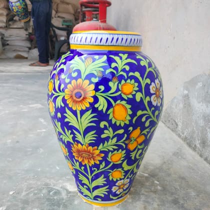 Handmade Blue Pottery blue Vase/ Flowerpot/ Decorative vase/ Ceramic Vase/ - 16 Inch.