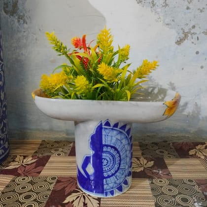 Handmade Blue Pottery White Vase/ Flowerpot/ Decorative vase/ Ceramic Vase/ buddha mandala art vase- 8 Inch