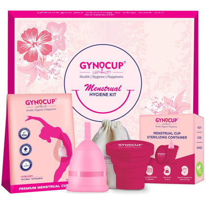 GynoCup Premium Menstrual Cup for Women | With 1 Menstrual Cup Sterilizer Container Kills 99% of Germs | Pink (Combo) (Small)