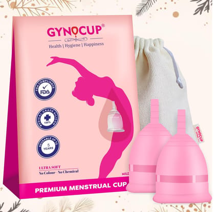 GynoCup Reusable Menstrual Cup for Women Ultra Soft, Odour and Rash Free, No Leakage, Protection for Up to 10-12 Hours, FDA Approved (Large) (menstrual hygiene kit+Small Size)