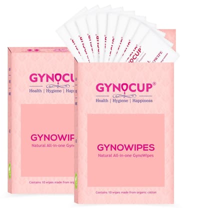 GynoCup Natural Intimate Wipes (Pack of 20 Wipes) | Maintains Ph Balance, Anti-Bacterial & Hygiene Wipes (10 Individually-Wrapped Wipes)