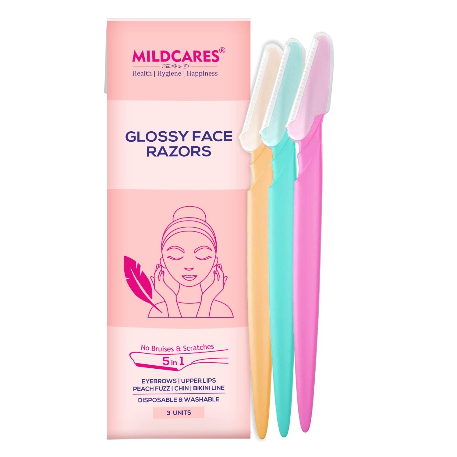 MILDCARES Glowing Skin Facial Razor for Women| Instant & Painless Hair Removal |Pack of 3