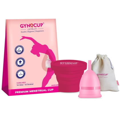 GynoCup Reusable Menstrual Cup for Women | with Pouch, Ultra Soft, Odor and Rash Free, No Leakage, Protection for Up to 10-12 Hours, FDA Approved Menstrual Cup (Pink Medium) (Medium)